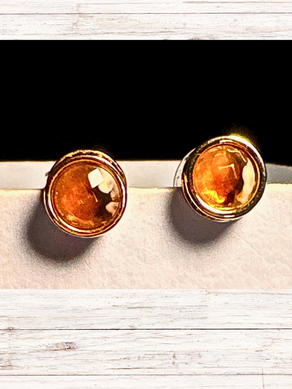 VINTAGE Givre Glass Post Earrings Amber Color & Milky White In Gold Braided Base